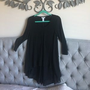 High Low Black Mixed Mesh Long Blouse